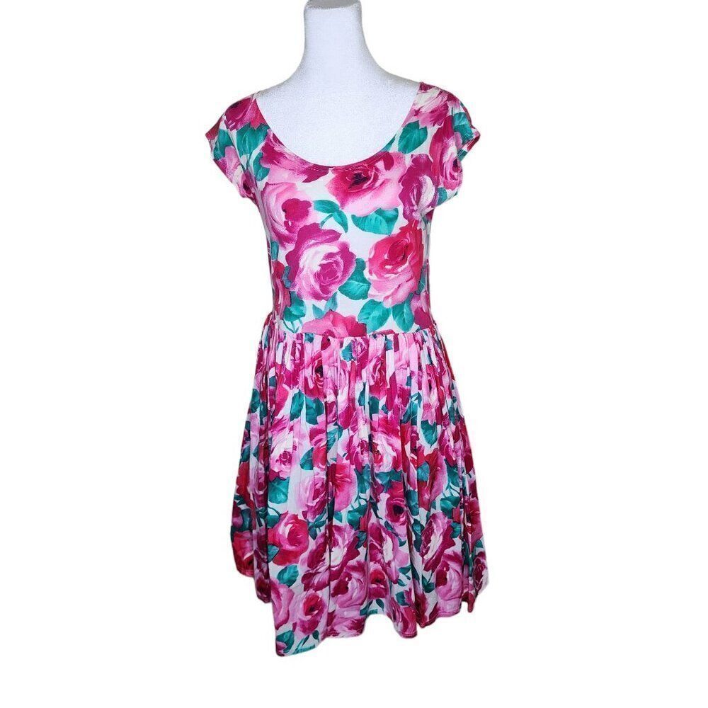 Vintage 90s Anne Klein Cap Sleeve Fit Flare Ballet Dress Womens Size M Pink Rose